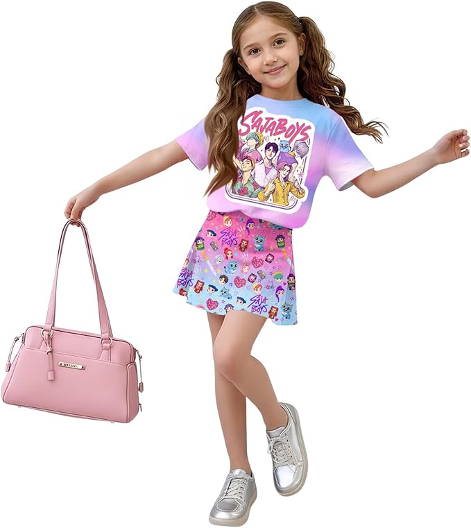 HTHLVMD K Pop Short Sleeve T-Shirt and Skirts Outfits Set for Girls Hunters Rumi Mira Zoey Graphic Tees De-Mon Costume