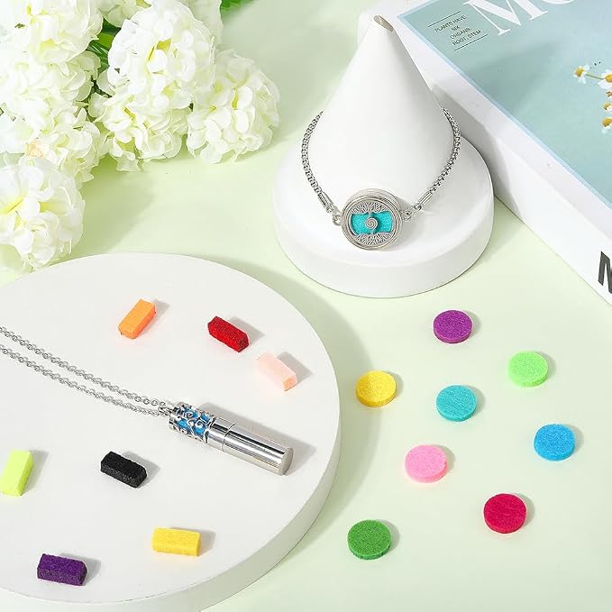 SUNNYCLUE 1Pc Essential Oil Diffuser Necklace 1Pc Tree of Life Essential Oil Bracelet with Total 20Pcs Refill Pads Tree of Life Stainless Steel Chains Ajustable Aromatherapy Jewelry for Women Gifts