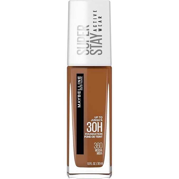 Maybelline Super Stay Full Coverage Liquid Foundation Active Wear Makeup, Up to 30Hr Wear, Transfer, Sweat & Water Resistant, Matte Finish, Mocha, 1 Count