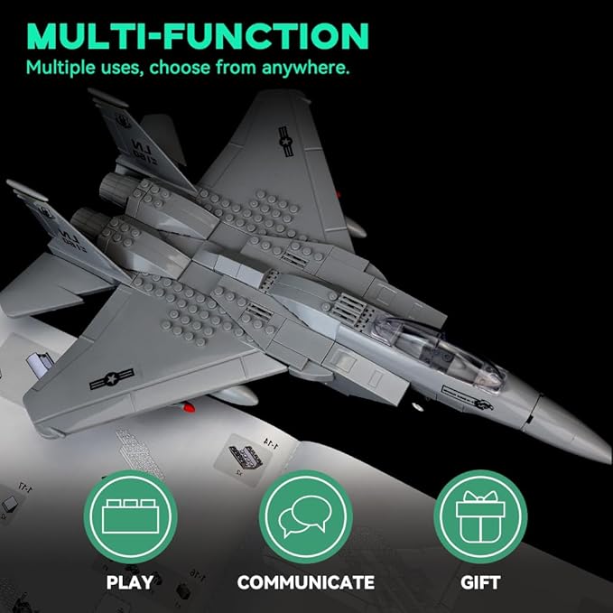 ArtorBricks F-15 Eagle Fighter Airplane Military Building Set - 223 Piece Model Kit for Adults, Collectors & Hobbyists