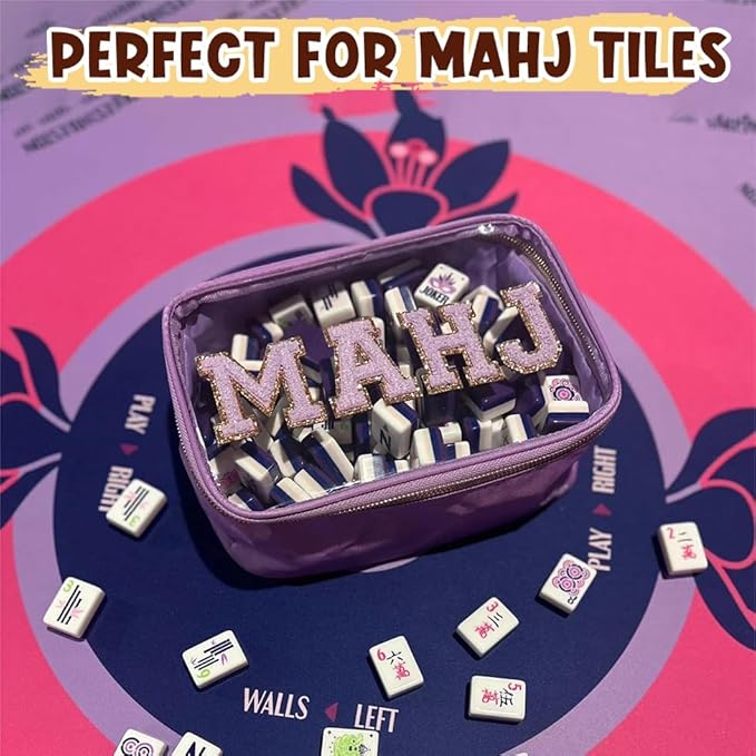Mahjong Tiles Bag,Empty Thickened American Mahjong Bag with Zipper Suitable for 1.2"(30mm) Standard Size Waterproof Mahjong Storage Case Accessories Gifts for Game Lover Travel Women(MAHJ,Purple)