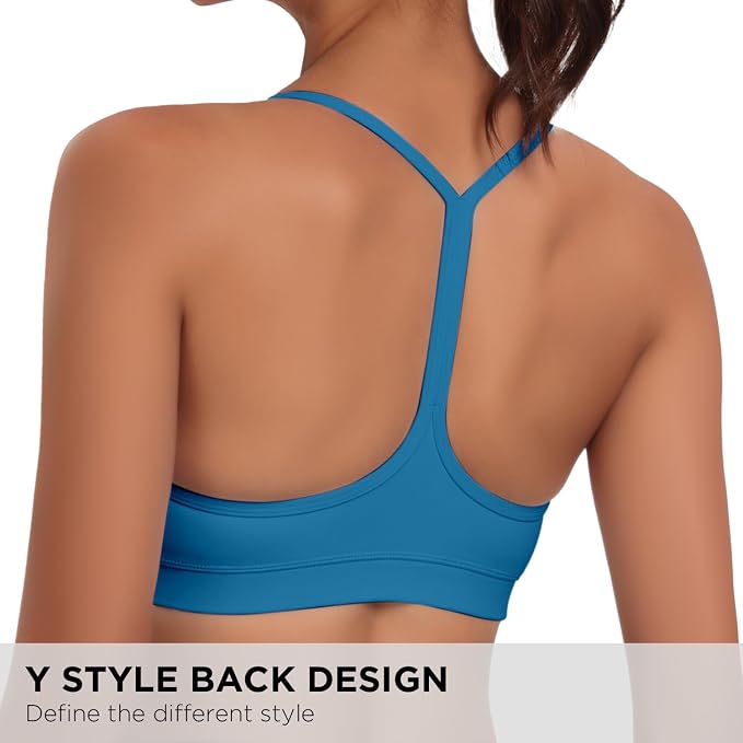 Raxnode Women's 3-Pack Y-Back Sports Bra, Thin Spaghetti Strap Nylon Yoga Bra with Removable Cups, Light Support Bralettes