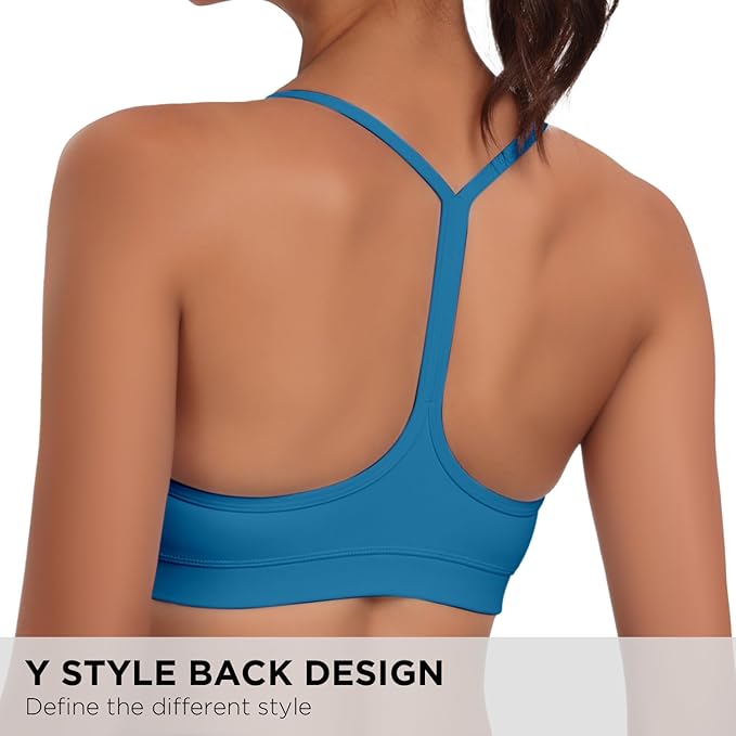 Raxnode Women's 3-Pack Y-Back Sports Bra, Thin Spaghetti Strap Nylon Yoga Bra with Removable Cups, Light Support Bralettes