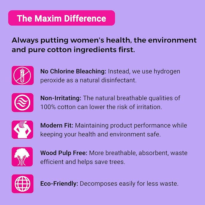 Maxim Cotton Panty Liners for Women, Natural Panty Liners, Ion Odor Control Pantie Liners, Chlorine Free, Chemical Free, Eco Friendly, 1 Pack of 24