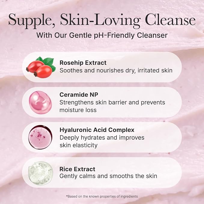 ARENCIA Rosehip Rice Cake Cleanser, pH Balancing Face Wash with Ceramide for Sensitive Skin, 150ml / 5.07 fl oz