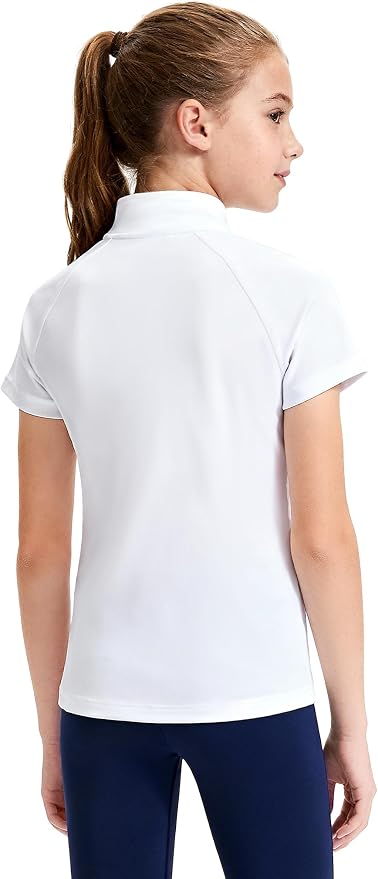 JOCMIC Girls Equestrian Shirt Short Sleeve Quick Dry Horse Riding Shirts Half Zip Horseback Show Shirt