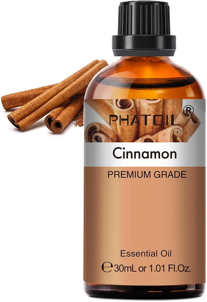 Cinnamon Essential Oil, 1.01Fl.Oz (30ML) PHATOIL Pure Essential Oil Singles for Aromatherapy Diffusers, Humidifiers, Great for DIY Candle and Soap Making, Gift for Friend