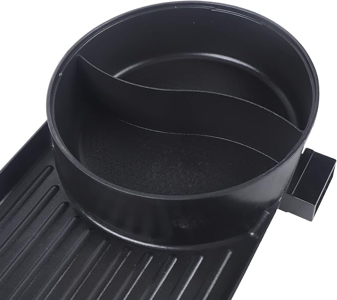2 In 1 Hot Pot Barbecue Grill, Korean Hot Pot BBQ Grill with 2 Controller & Lid, Non Stick Barbecue Hot Pot for Indoor & Outdoor, 110V 2200W Electric Hotpot with Multistage Temp Adjustable
