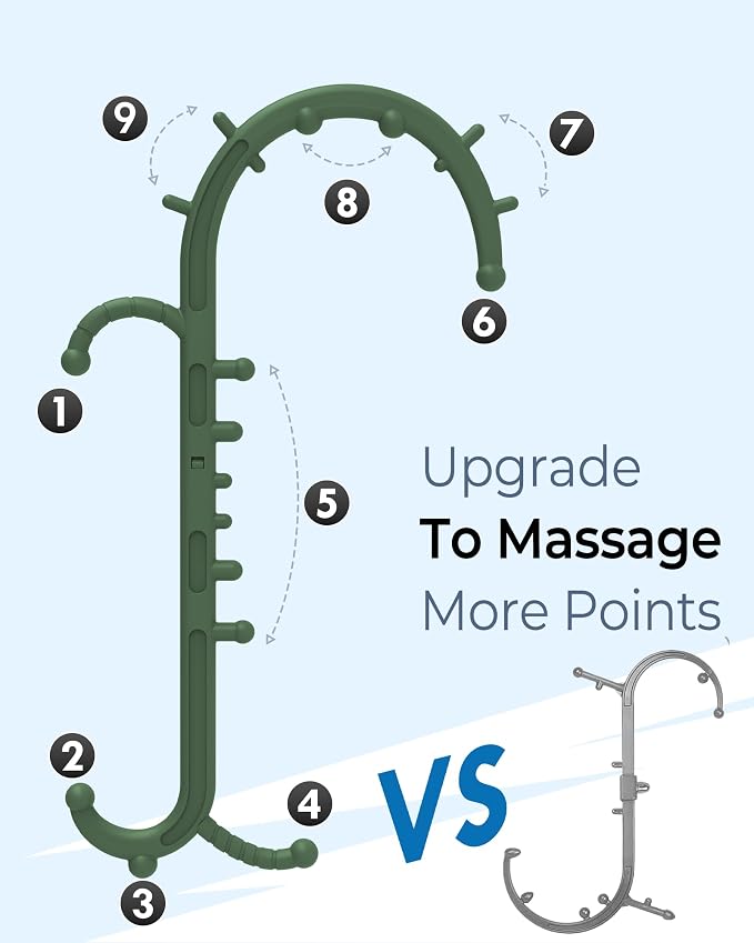 Back and Neck Massager for Pain Relief Deep Tissue, Upgraded Full Body Trigger Point Cane Massage Tools, Therapy Massage Stick Pressure Point Hook, Muscle Knot Remover Tool (Green)
