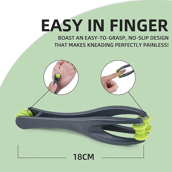 cotsoco 2-in-1 Finger Massager Roller for Pain Relief, Stress, Arthritis & Circulation, Dual-Sided Therapy Tool for Carpal Tunnel with 5 Pcs Acupressure Massage Rings, for Hands, Palm & Wrist, Grey