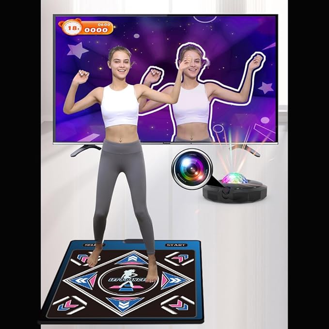 A Single-Person Dance mat with Camera, 64GB Card, 650 Songs, 1000 Games, 81 Music Videos. Luxurious Gift for Boys and Girls, Made of high-Grade Flannel. Suitable for TV use.