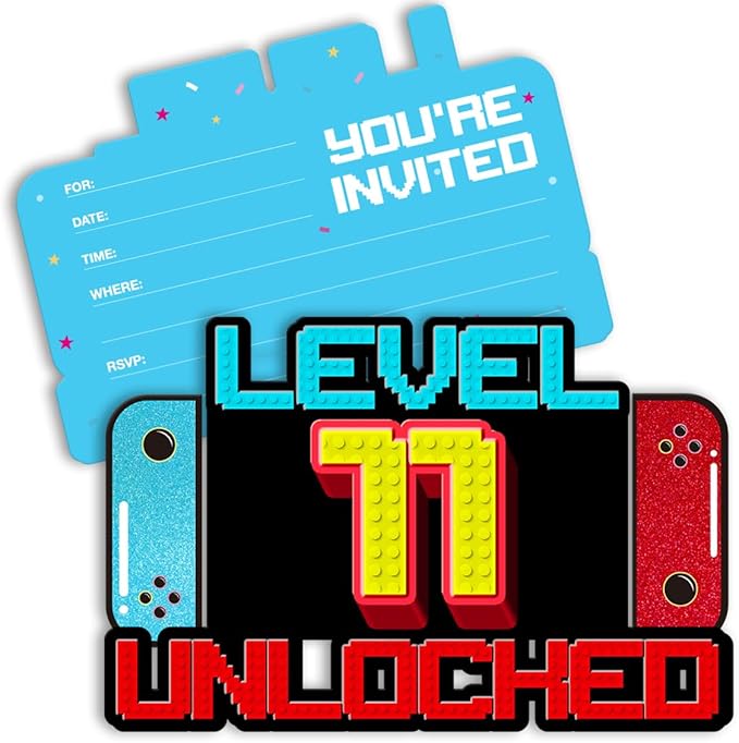 Video Game 11th Birthday Invitations Video Game 11 Year Old Boys Birthday Party Shaped Invitations with Envelopes, Set of 20