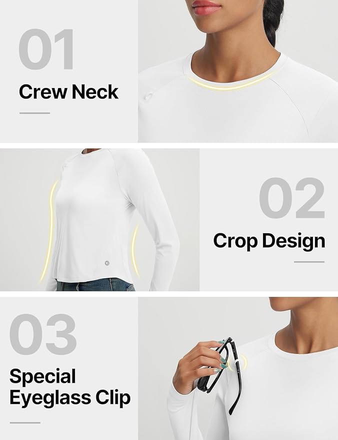 baleaf Women's UPF 50+ Long Sleeve Sun Shirts Crop Rash Guard UV Workout Tops SPF Slim Fit Lightweight Athletic Hiking