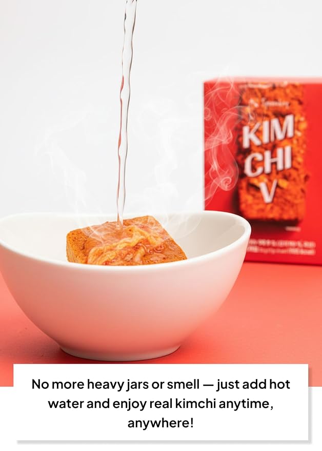 Korean Food SPOONKEY Freeze-Dried Kimchi Blocks, Instant Kimchi, 7g x 5 Pk | Freeze-dried fermented kimchi blocks for ramen, soup, camping meals, and travel food use