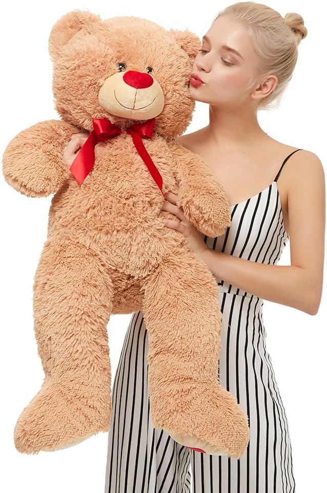 MaoGoLan Giant Teddy Bear 35" Stuffed Animal - Red Heart Footprints Big Teddy Bear Plush for Valentines Gift,Anniversary,Long Distance