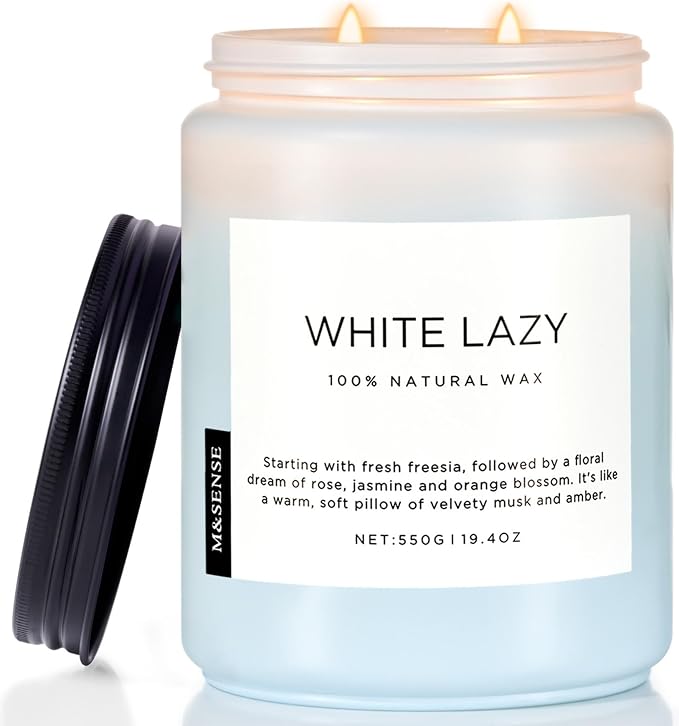 M&SENSE Clean Cotton Scented Candles for Home - 19.4oz Natural Soy Wax, Clean Cotton Blossom Scent, 110 Hours Long Lasting Burn, Non Toxic Candle, Aromatherapy Home Fragrance Gifts for Spa