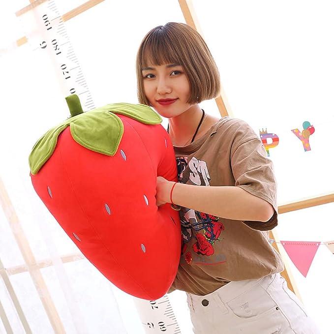 Cute Fruit Kids Pillow Stuffed Strawberry Plush Pillows Super Soft Girls Pillows Cushion Seat for Kids Toys (Red,23.6''/60cm)1 Count (Pack of 1)