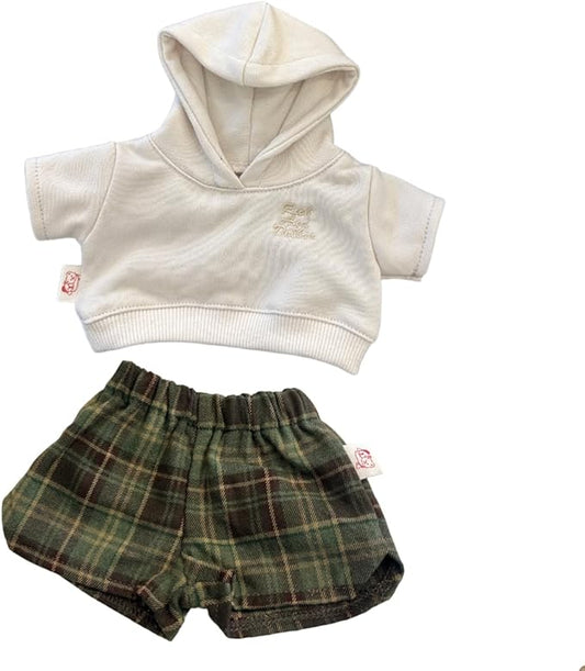 9-12''/30cm Plush Animals Clothes Cotton Hoodie & Checkered Shorts Set for Bashful Bunny and Teddybear(NO Doll)