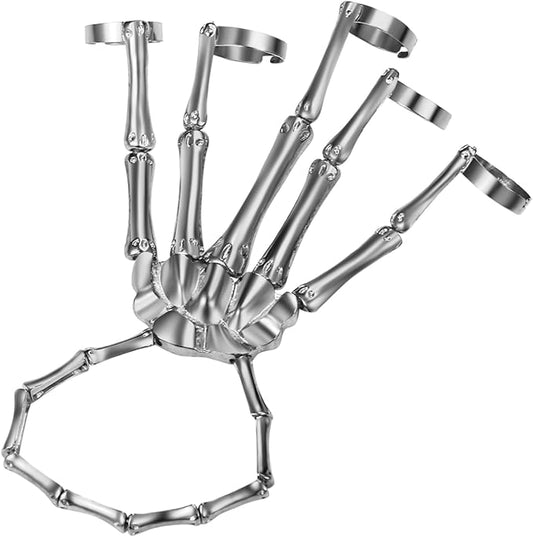Cupimatch Women Halloween Skeleton Bracelet: Gothic Claw Hand Chain with Ring Punk Costume Jewelry