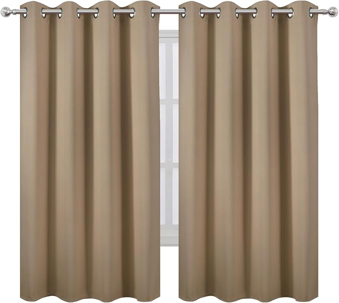 LEMOMO Natural Blackout Curtains 66 x 63 Inch Length/Set of 2 Curtain Panels/Thermal Insulated Room Darkening Blackout Curtains for Bedroom
