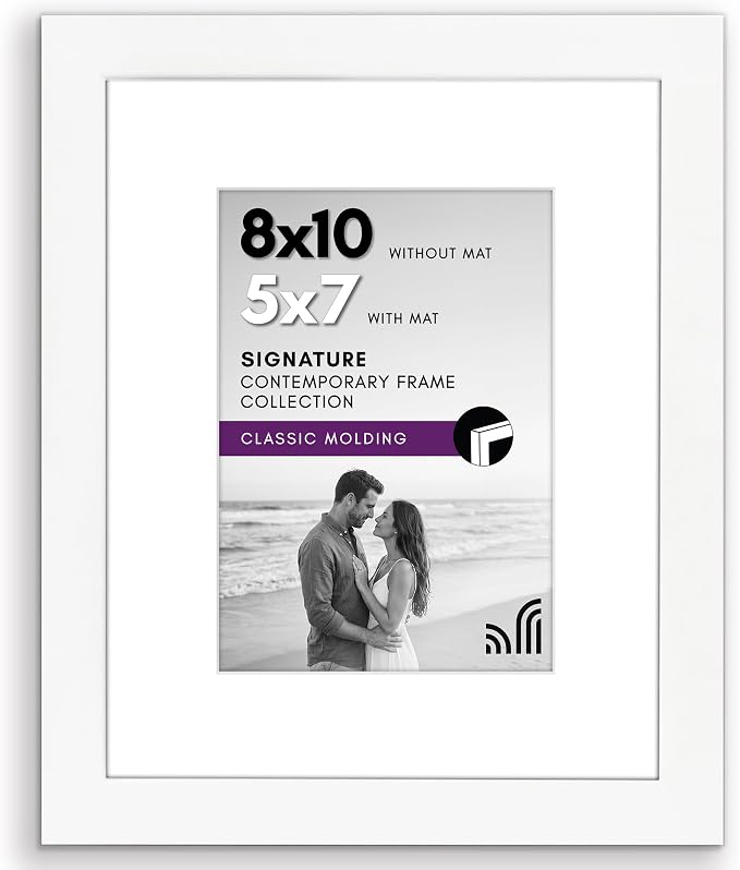 Americanflat 8x10 Picture Frame with Shatter-Resistant Glass - Use as 5x7 Frame with Mat or Display 8x10 Photo Without Mat - Signature Collection - Picture Frames for Tabletop and Wall Display - White | Shatter-resistant glass, wall or tabletop display...