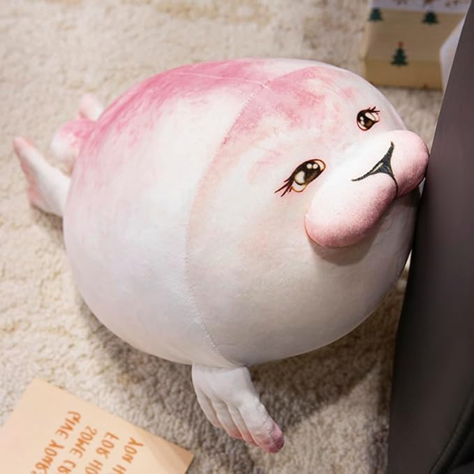ELAINREN Ultra-Soft Pink Seal Plush Pillow Fluffy Sea Lion Stuffed Ocean Toy Lovely Marine Walruses Plushie Cushion Decor Gifts/15.7''