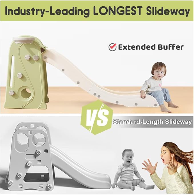 Toddler Slide for Kids, 3 in 1 Toddler Slideway, Kid Play Climber Slide Playset, Folfable for Toddlers with Basketball Hoops and Ball, Baby Slide for Backyard Playsets