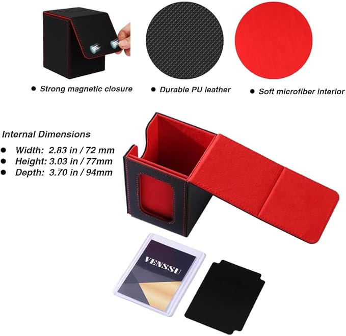 Venssu MTG Deck Box for Commander Display,Card Deck Box Fits 100 Double Sleeved Cards,TCG with 2 Dividers and 1 Toploader (Purple＆Purple)