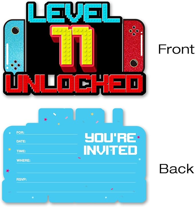 Video Game 11th Birthday Invitations Video Game 11 Year Old Boys Birthday Party Shaped Invitations with Envelopes, Set of 20