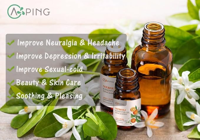 2-Pack Neroli Essential Oil - 100% Pure Organic Natural Plant (Citrus aurantium) Neroli Oil for Diffuser, Aroma, Spa, Massage, Yoga, Perfume, 2x10ML