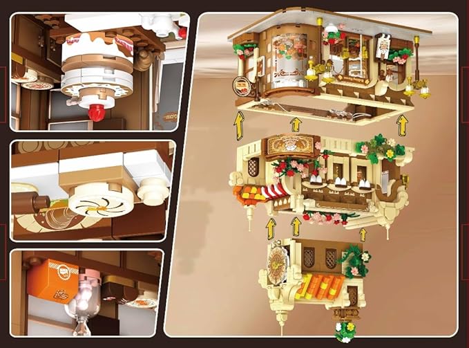 Flower Bakery Coffee House Building Set with Lights, City Cafe Baking House Display Model Toy, 1289 PCS Modular Construction Building Blocks Kit Home Decor, Gift for Adults Teens Girls 12+