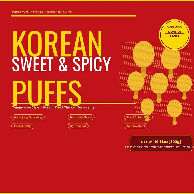 Premium Korean Sweet and Spicy Puffs | Authentic Korean gochujang seasoning crunch perfect for snacking for parties movie nights