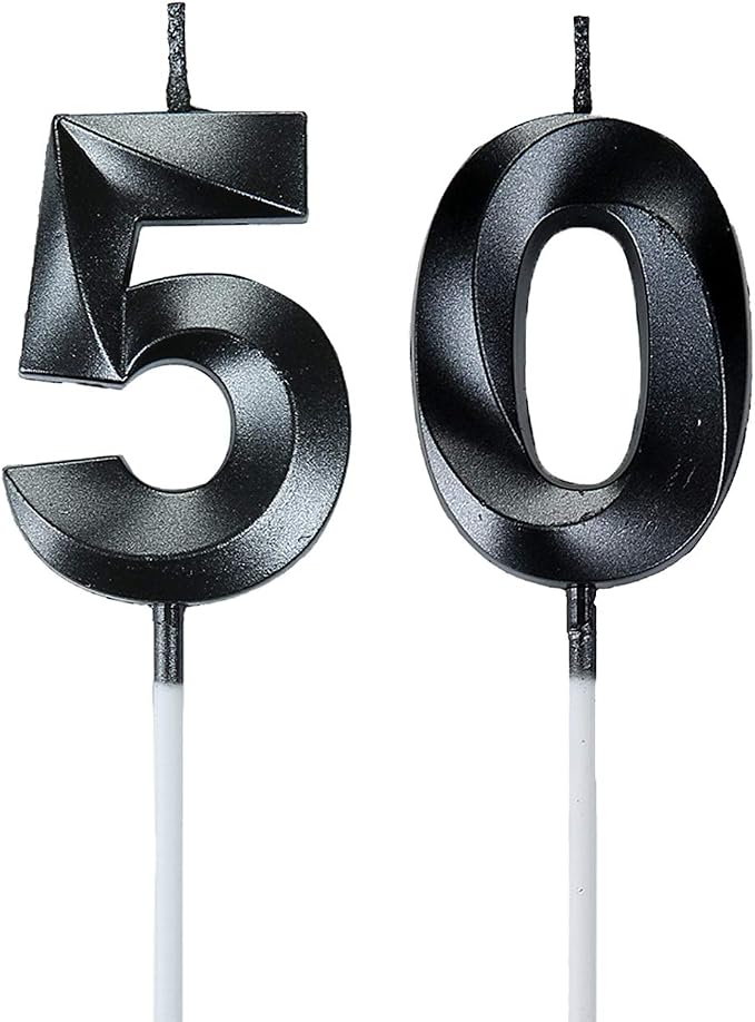Bailym Black 50th Birthday Candles, Number 50 Cake Topper for Men Birthday Decorations Party Decoration