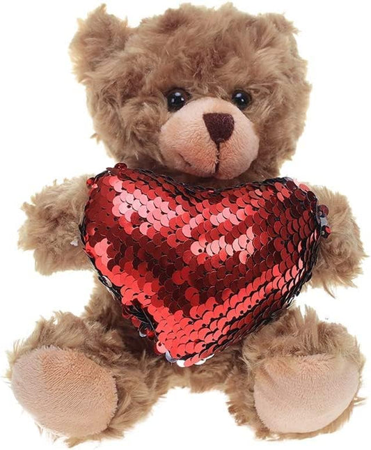 Plush Stuffed Animal Mocha Heart Bear – Love You Bears- Toy for Kids & Adults Valentine's Day - Embroidered Heart Pillow (6 Inch, Red Heart)