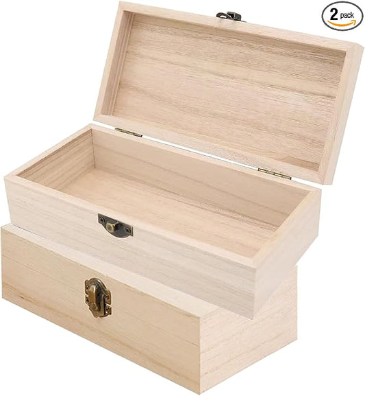 2PCS Wooden Box with Hinged Lid Small Wooden Box Vintage Wood Box Wooden Storage Box Keepsake Boxes with Lids Jewelry Box Wooden Gift Box Decorative Box 7.87 x 3.93 x 2.36 inch (Nature)