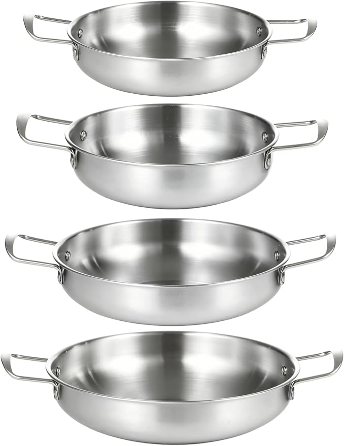 4Pcs Korean Ramen Pot Set,Stainless Steel Ramen Pot with Double Handles, 8.4-10.7 in Diameter Korean Noodle Pot Golden Soup Pots & Cooking Pots for Stove,Pasta,Soup (Silver)