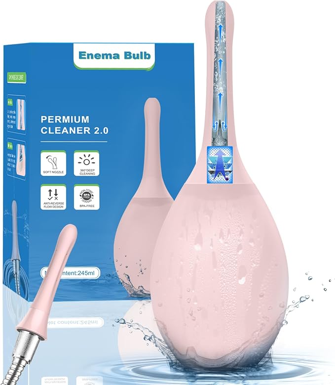 Enemas Anal Douches Anti Backflow-Enema Bulb and Anal Cleaner for Men & Women, Reusable Douche Bottle for Women – Shower-Compatible Cleaner for Men, Easy to Use & Travel Friendly,Pink