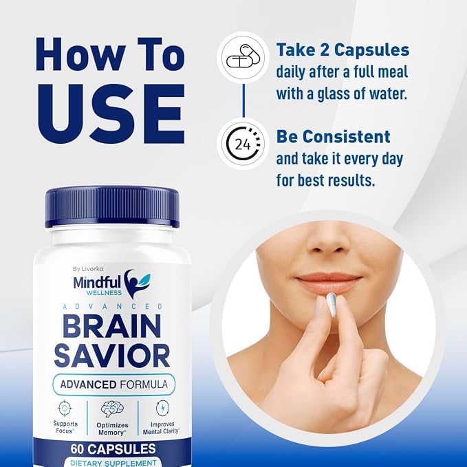 (5 Pack) Mindful Wellness Advanced Brain Savior Capsules, Official Mindful Wellness Supplement Pills, Mindful Wellness Support Capsules Premium Formula - All Natural Pills, 300 Capsules for 5 Months