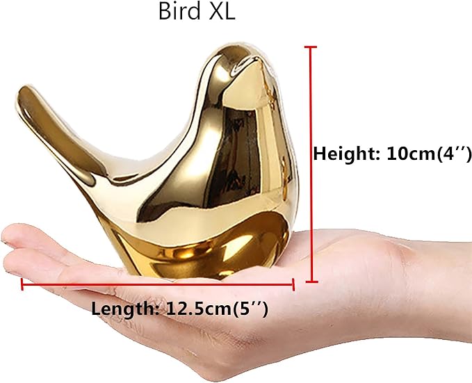 FANTESTICRYAN Small Birds Statues Home Decor, Modern Style, Gold, XL | Ceramic Animal Figurines, Decorative Ornaments, For Living Room, Bedroom, Office Desktop, Cabinets, Coffee Bar