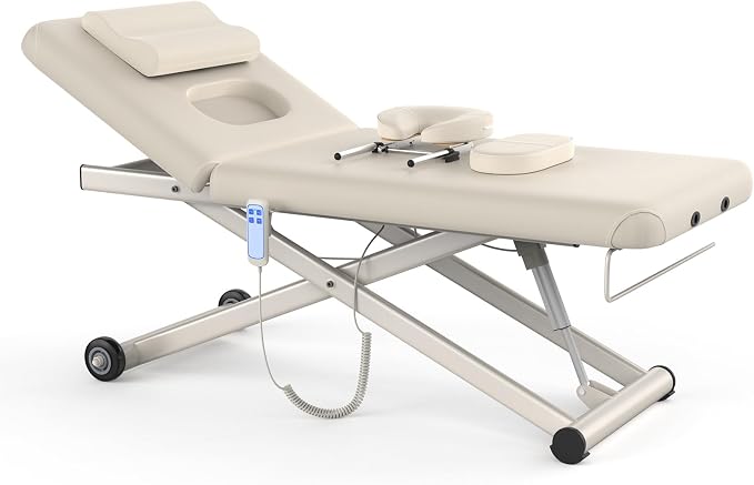 Olela 2 Motor Electric Massage Table, Heavy Duty Massage Table with Electric Backrest & Electric Lift, 31.2" Wide Professional Esthetician Bed for Spa, Beauty, Treatment, Metal Frame, PU Leather