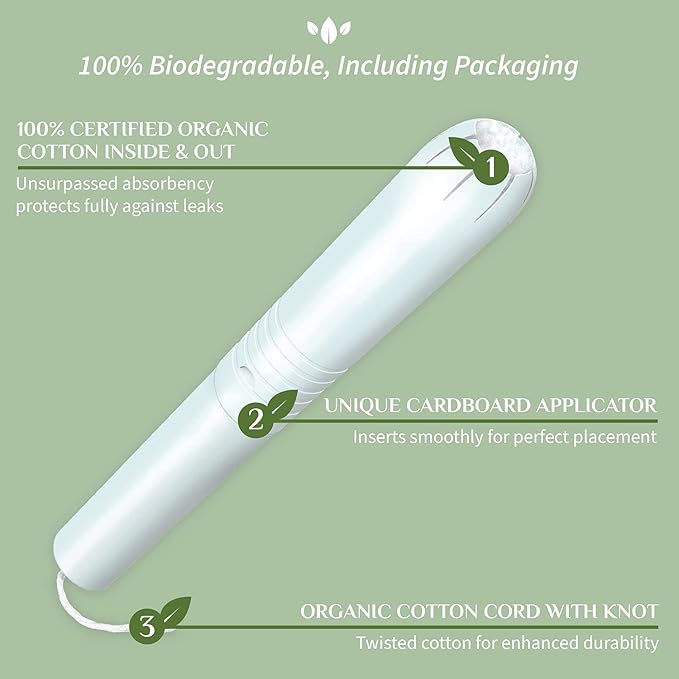 Organyc 100% Certified Organic Cotton Tampons, Cardboard Applicator, Free from Chlorine, Perfumes, Rayon and Chemicals, Regular, 16 Count (Pack of 2)