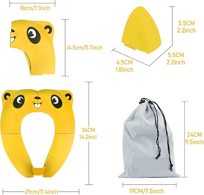 Folding Toilet Seat Toddler, Portable Toilet Training Seat for Kids, Foldable Travel Toddler Toilet Seat in ABS Material with 8 Anti Slip Silicon Pads and 1 Carry Bag (Yellow)