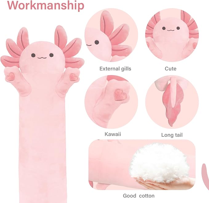 Axolotl Plush,Long Axolotls Plush Toys Pillow,43.3 Inch Cute Axolotl Stuffed Animal,Axolotls Plush Toy Gift for Girls Boys