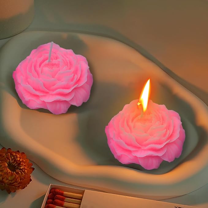 4 Pcs Low Temperature Candles Glitter Pink Peony Flower Home Scented Candle Kit Pure Natural Soybean Oil Candle Aromatherapy Romantic Wax Play Candle for Lovers Couples