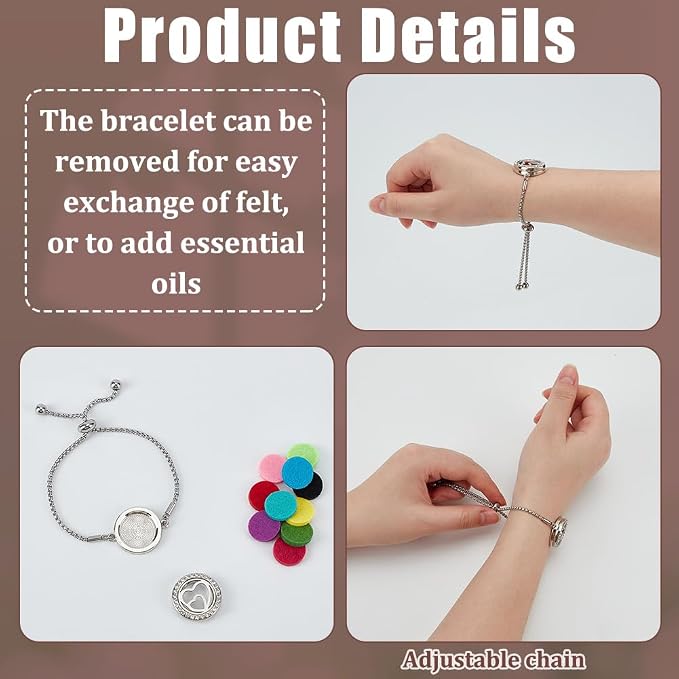 WEBEEDY 2 Styles Essential Oil Diffuser Bracelet Set with 20 Refill Pads for Women, Stainless Steel Adjustable Aromatherapy Locket Bracelet for Birthday Scent Jewelry Gifts