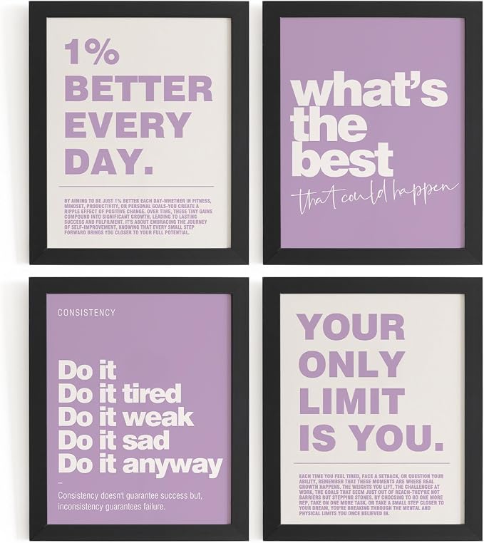 DSHFG Purple Motivational Inspirational Office Wall Art Decor Prints 4Pcs | Purple Office Motivational Wall Decor Trendy Retro Positive Affirmations Quotes Wall Decor Posters, 8x10 Unframed
