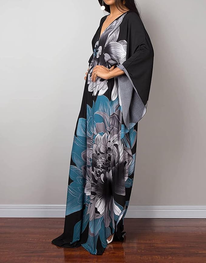Venasha Womens Caftan Floral Print Kaftan Dress Short Sleeve Swimsuit Cover up Loungewear for Summer