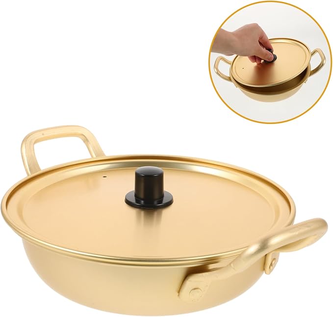 Tofficu 1pc Korean Ramen Pot Cover Nonstick Stock Pot for Cooking Noodles Aluminum Cookware Suitable for Gas and Stoves Easy to Clean Scald Design