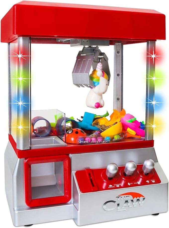 Claw Machine Arcade Game with Sound, Cool Fun Mini Candy Grabber Prize Dispenser Vending Toy for Kids, Boys & Girls (W/Flashing Lights)