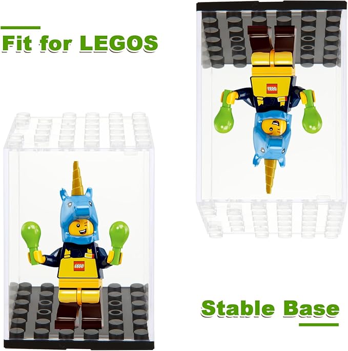 24 Pcs Minifigure Display Case, Acrylic Small Action Figure Toys Storage Case, 2.7”×1.9”×1.9” Stackable Building Block Display Case for Minifigure, Action Figures